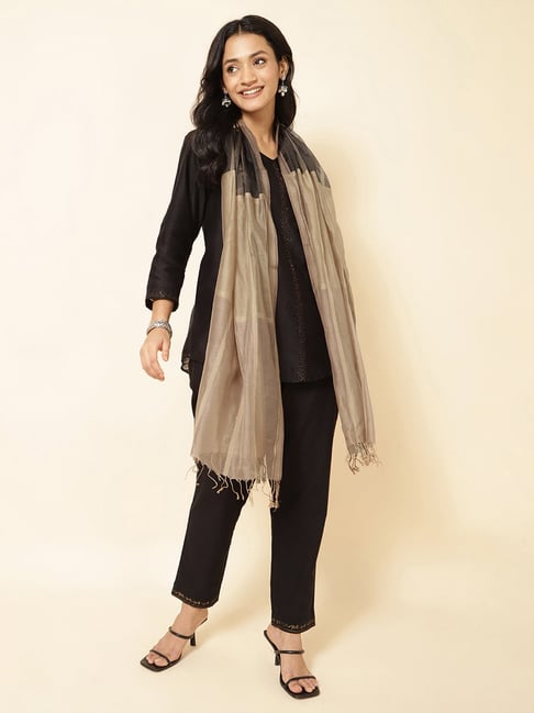 Fabindia Beige Woven Pattern Stole-picture-37