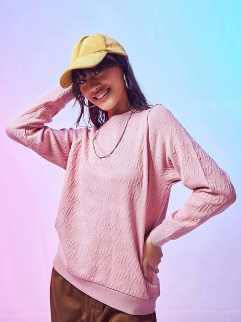 Bewakoof Pink Self Pattern Sweatshirt-picture-22