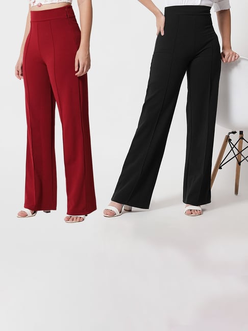 Buy Black Color Cotton Trousers for Women | Regular Fit Trousers – Naariy