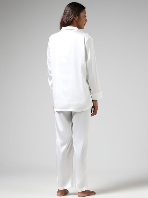 Buy Wunderlove White & Dusty Rose Striped Supersoft Pyjamas from Westside