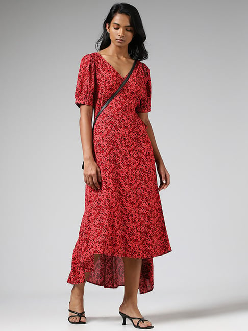 Buy Bombay Paisley Coral Floral Embroidered Tiered Dress from Westside