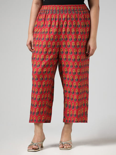 Maroon silk velvet hand block printed straight pants with embroidered –  Kora India
