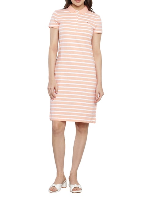 Tommy Hilfiger Peach Stripes Regular Fit Dress