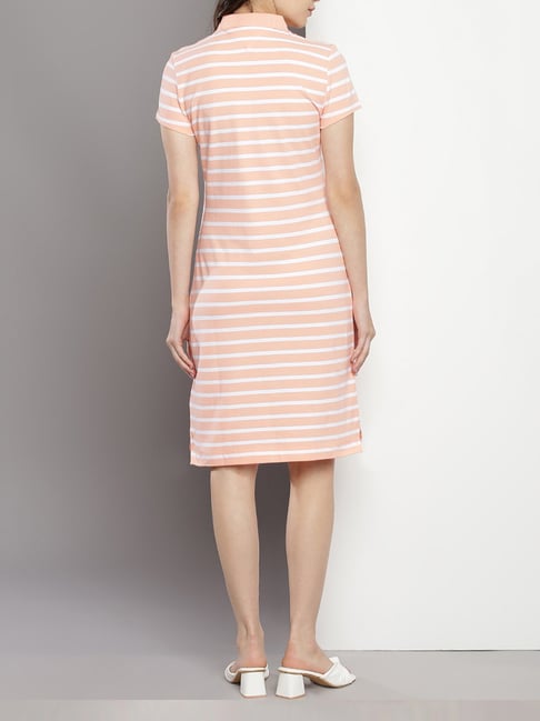 Tommy Hilfiger Peach Stripes Regular Fit Dress