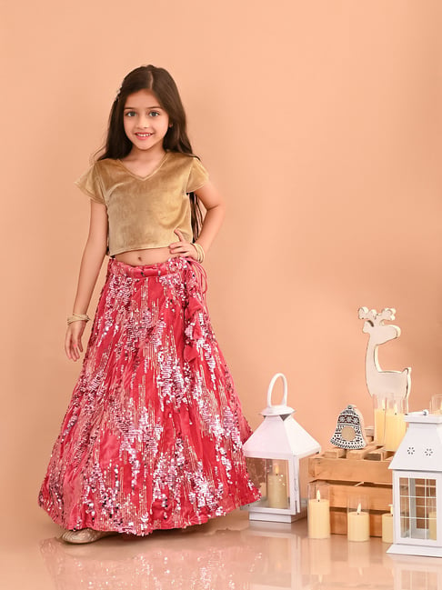 Buy Kids Girls Red N Yellow Handkerchief Style Lehenga Wedding Wear Online  at Best Price | Cbazaar
