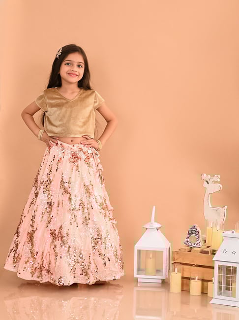 LilPicks Kids Gold & Peach Embellished Lehenga with Choli-picture-43