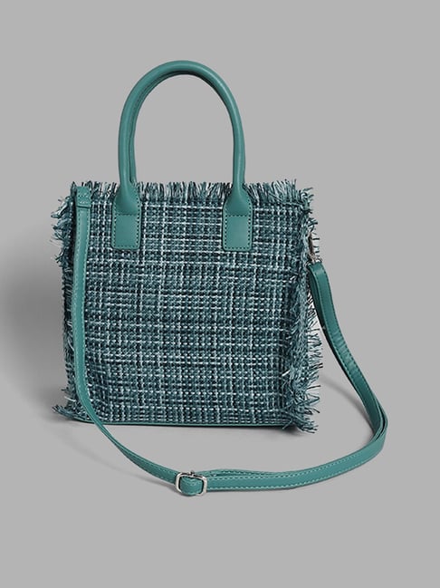 LOV by Westside Peacock Blue Woven Handbag With Sling