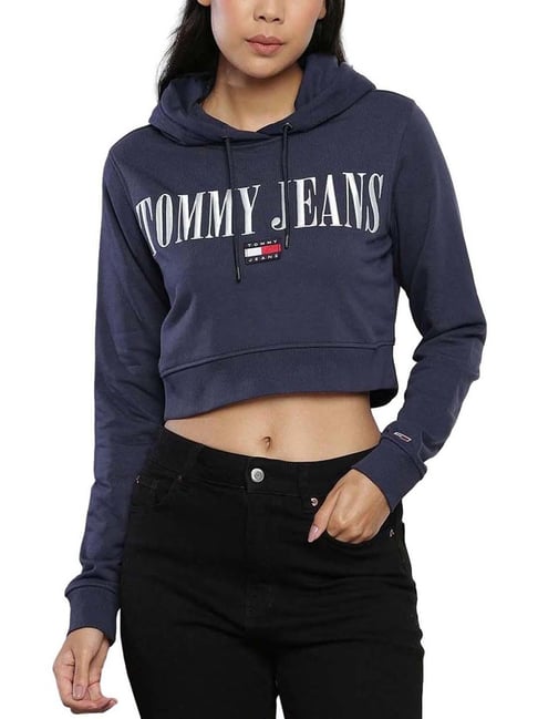 Tommy Hilfiger Blue Embroidery Cropped Hoodie - Main Image