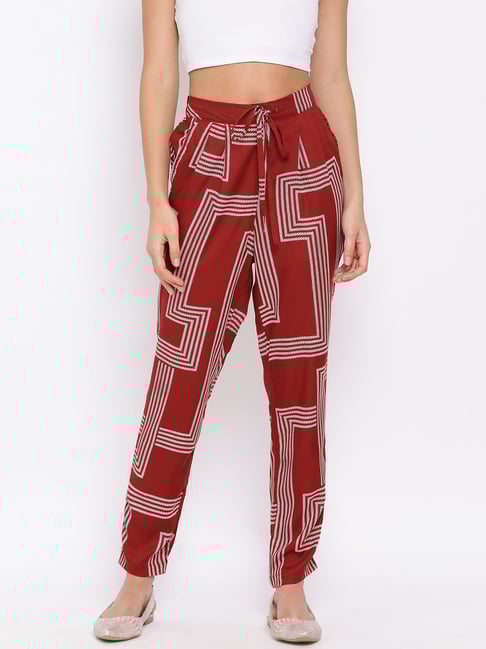 Oxolloxo Maroon Printed Mid Rise Pants-picture-27