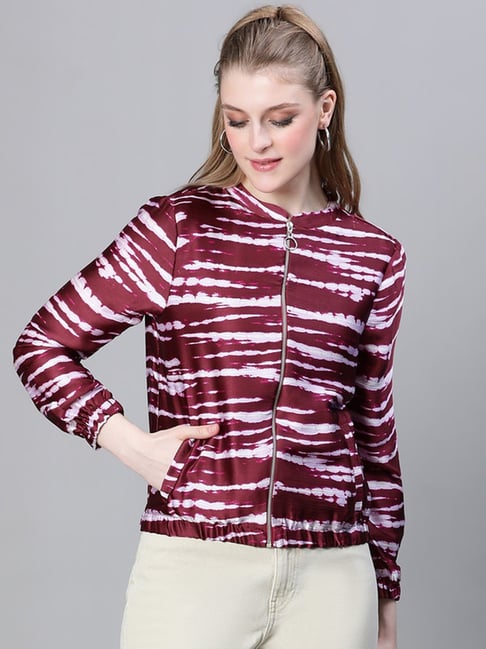 Oxolloxo Maroon Printed Na Bomber Jacket-picture-23