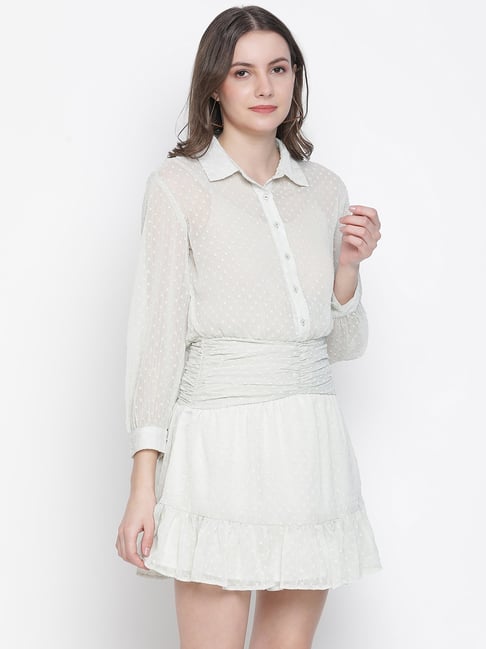 Oxolloxo Light Green Self Design Fit & Flare Dress-picture-14