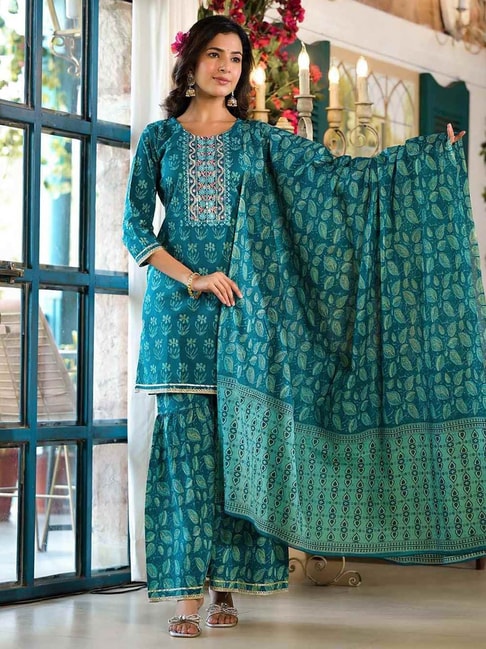 Women Palazzo Kurta Set Designer Green Kurti Sharara Stitched Salwar Kameez  Set #Handmade #PalazzoSuit | Designs for dresses, Women, Long sleeve jersey  dress