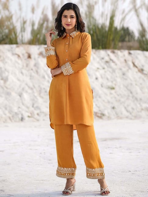 Classic Yellow Cotton Chikan Kurta Set (Set of 3) | Fashion sewing,  Fashion, Organza dupatta
