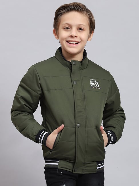 Monte Carlo Kids Olive Solid Full Sleeves Jacket