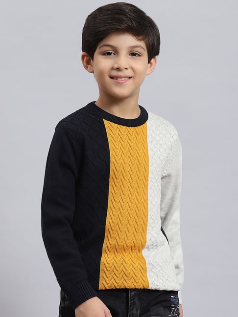 Monte Carlo Kids Multicolor Self Design Full Sleeves Sweater