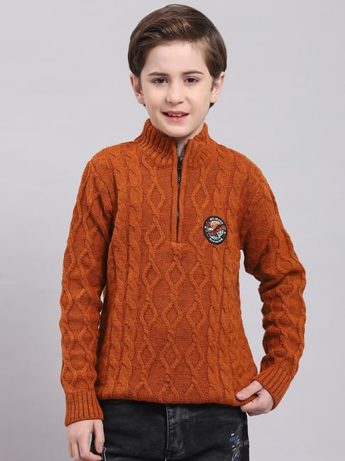 Monte Carlo Kids Rust Self Design Full Sleeves Sweater-picture-25