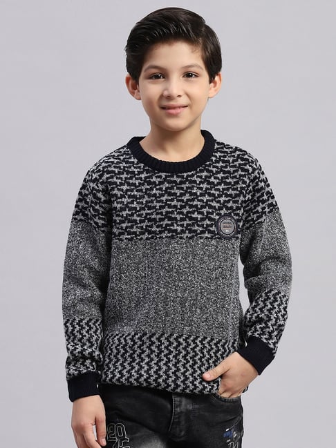 Buy Monte Carlo Kids Black Grey Self Design Sweater for Boys