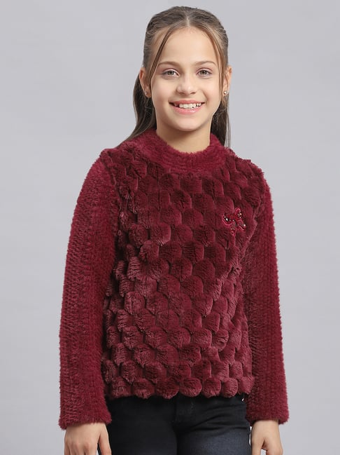 Monte Carlo Boys Maroon Sweater Monte Carlo Kids Wine Self Design