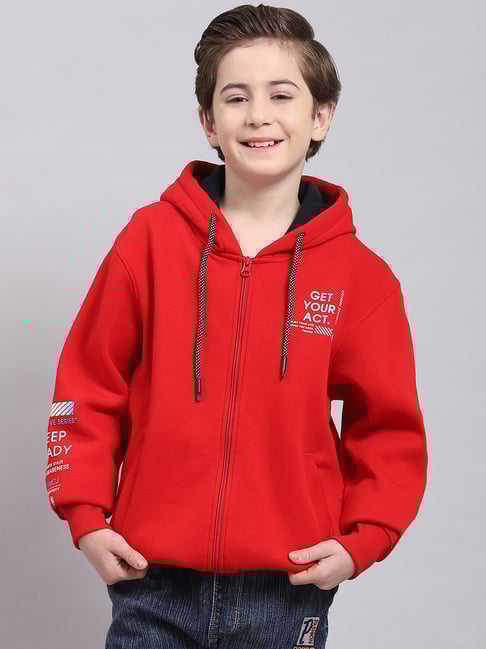 Monte Carlo Kids Red Solid Full Sleeves Sweatshirt