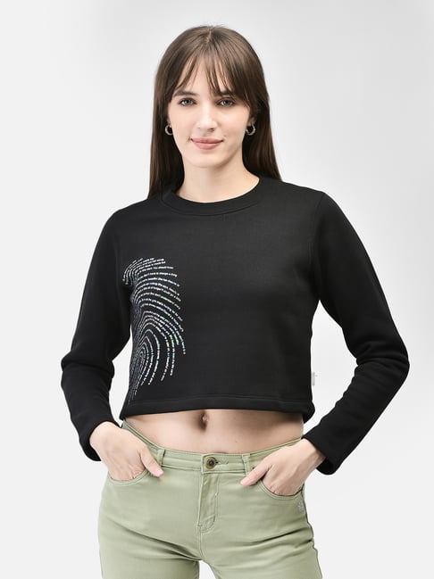 Crimsoune Club Black Graphic Print Crop Sweatshirt-picture-15