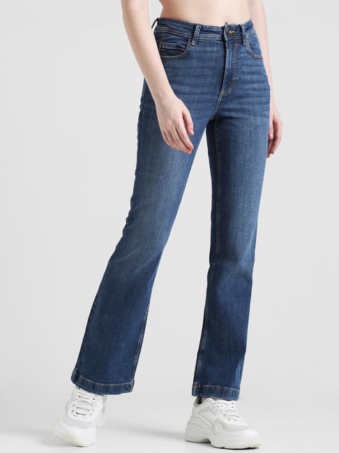 Only Dark Blue Cotton Regular Fit High Rise Jeans-picture-28