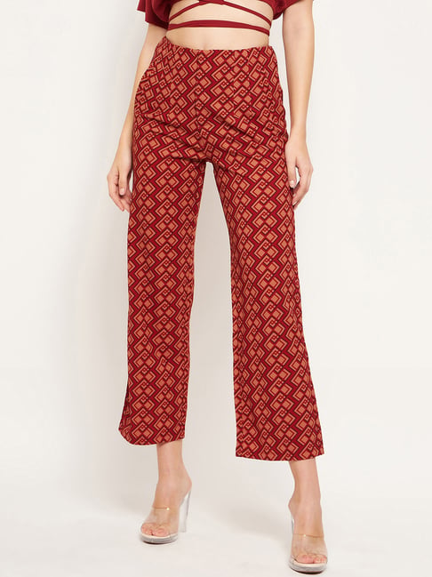 MADAME Red Printed Regular Fit Mid Rise Trousers-picture-24