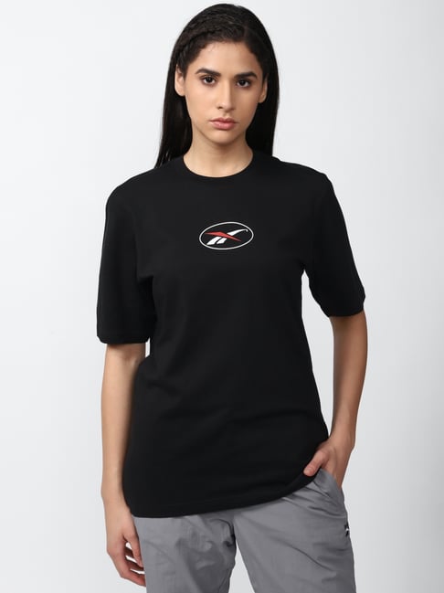 Reebok Black Cotton Printed Sports T-Shirt-image-7