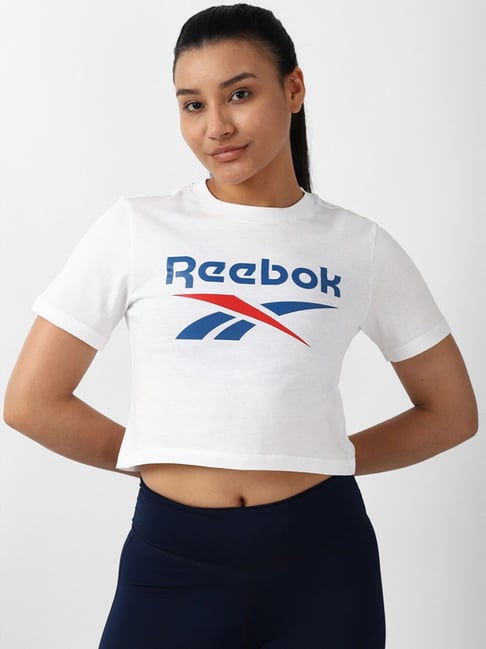 Reebok White Cotton Printed Crop Top-picture-36