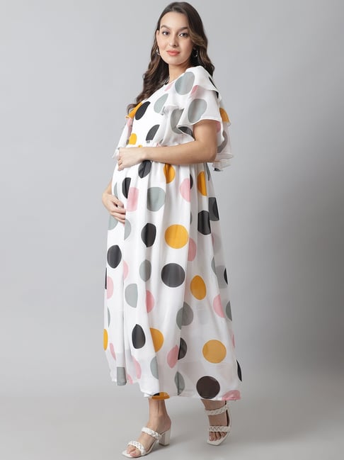 Moms Maternity White Polka Dots Dress