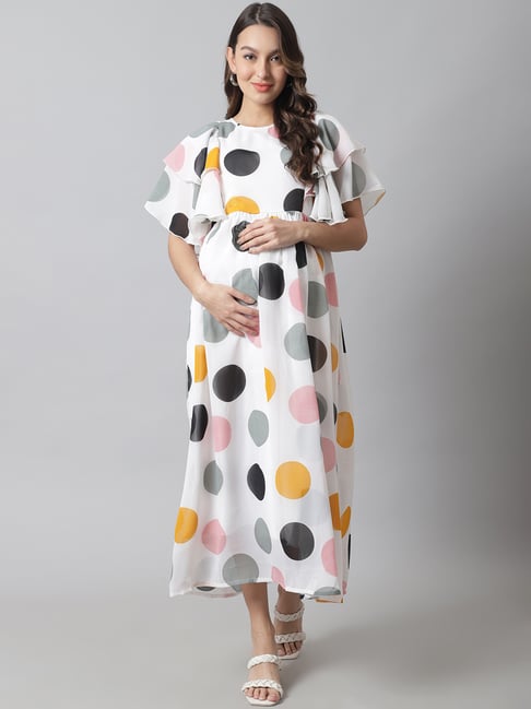 knee length dresses for ladies Chic Jet Black Polka Dot Maternity Dress main image 1