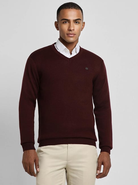 Buy Peter England Casuals Maroon Regular Fit Sweater for Mens