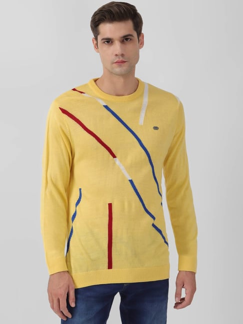 Buy Peter England Casuals Yellow Regular Fit Printed Sweater for