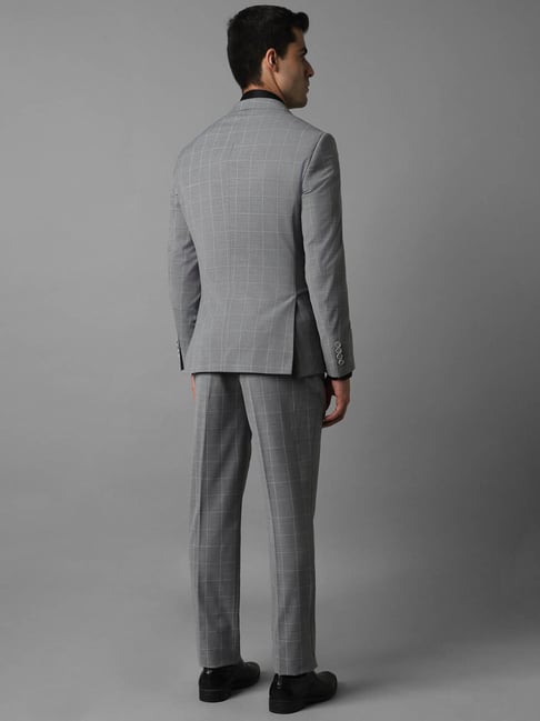 Louis Philippe Permapress Mid Grey Slim Fit Checks Two Piece Suit