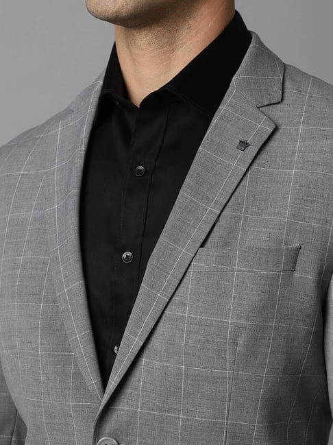 Louis Philippe Permapress Mid Grey Slim Fit Checks Two Piece Suit