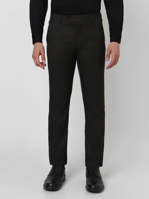 Peter England Black Slim Fit Checks Trousers-picture-31