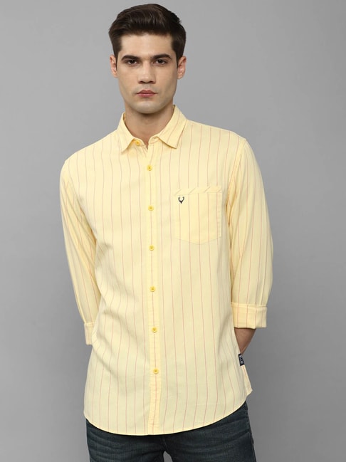 Allen Solly Jeans Yellow Cotton Regular Fit Striped Shirt
