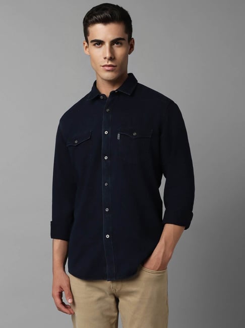 Louis Philippe Jeans Navy Cotton Slim Fit Shirt