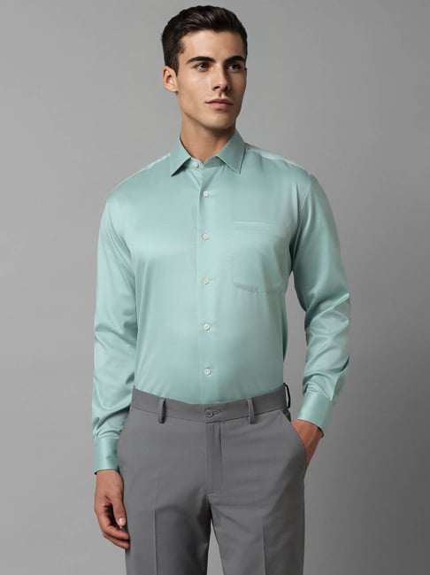 Luxure by Louis Philippe Shine Green Cotton Regular Fit Shirt