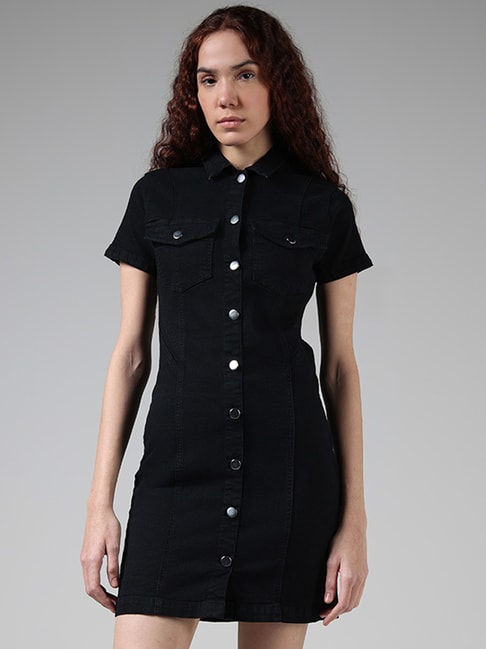 Amazon.com: GUESS Women's Long Sleeve Joplin Denim Button Up Dress, Stone  Wash Black, Large : Clothing, Shoes & Jewelry