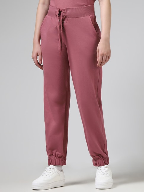 Superstar by Westside Solid Rose Pink Lace-Up Joggers