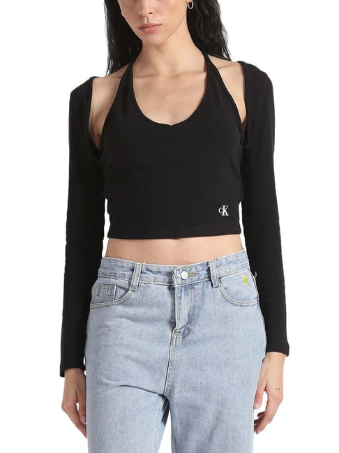 Calvin Klein For Uo Long-sleeve Cropped Top in Black