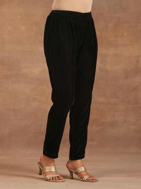 Plus Black Velvet Pintuck Detail Flared Trousers | PrettyLittleThing