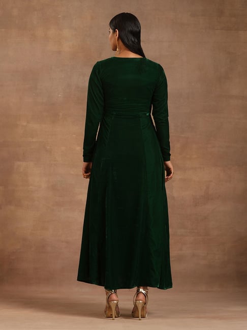 Buy Wine long dress with silk velvet jacket by Designer KORA Online at  Ogaan.com