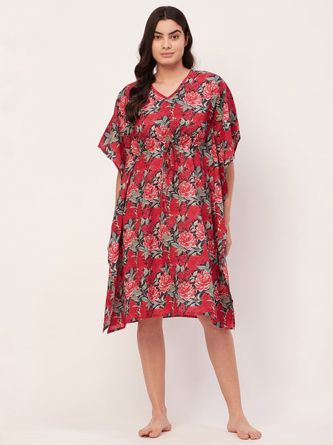 Buy Moomaya Blue & Red Cotton Floral Print Kaftan Night Dress for Women  Online @ Tata CLiQ