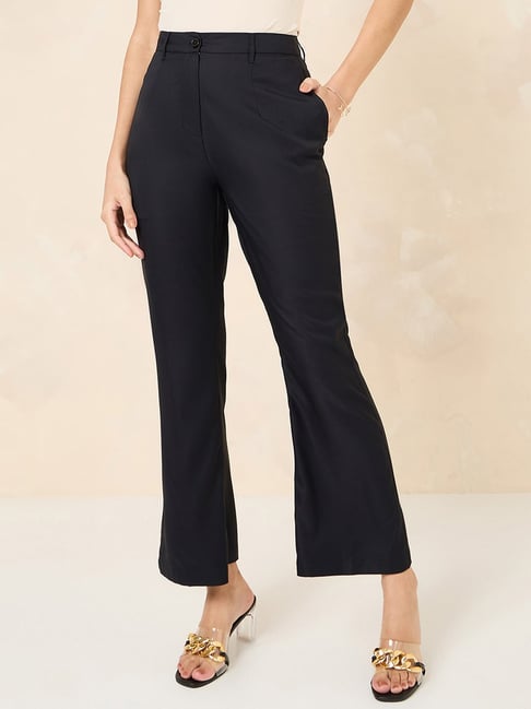 SELVIA Navy Regular Fit Mid Rise Bootcut Trousers