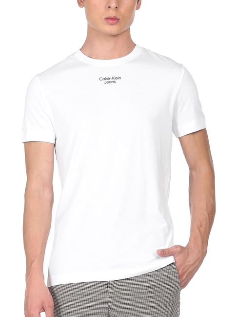 Buy Calvin Klein Jeans White Cotton Slim Fit Logo Printed T-Shirt