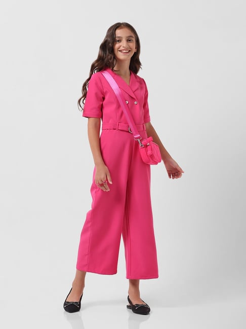 VERO MODA GIRL Pink Solid Jumpsuit with Belt