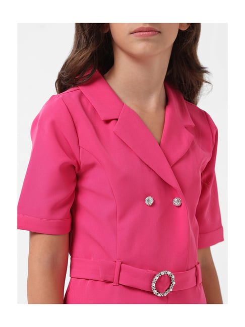 VERO MODA GIRL Pink Solid Jumpsuit with Belt - Main Image