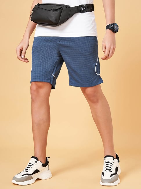 SF Jeans by Pantaloons Dusty Blue Cotton Slim Fit Texture Shorts-image-47