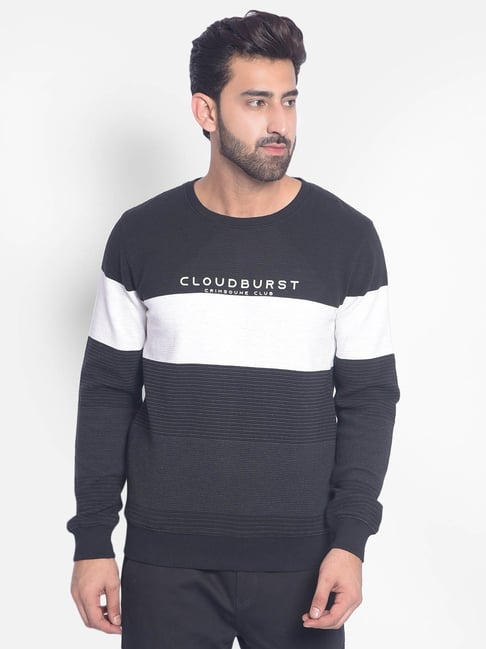 Crimsoune Club Black Cotton Regular Fit Self Pattern Sweatshirt-picture-14